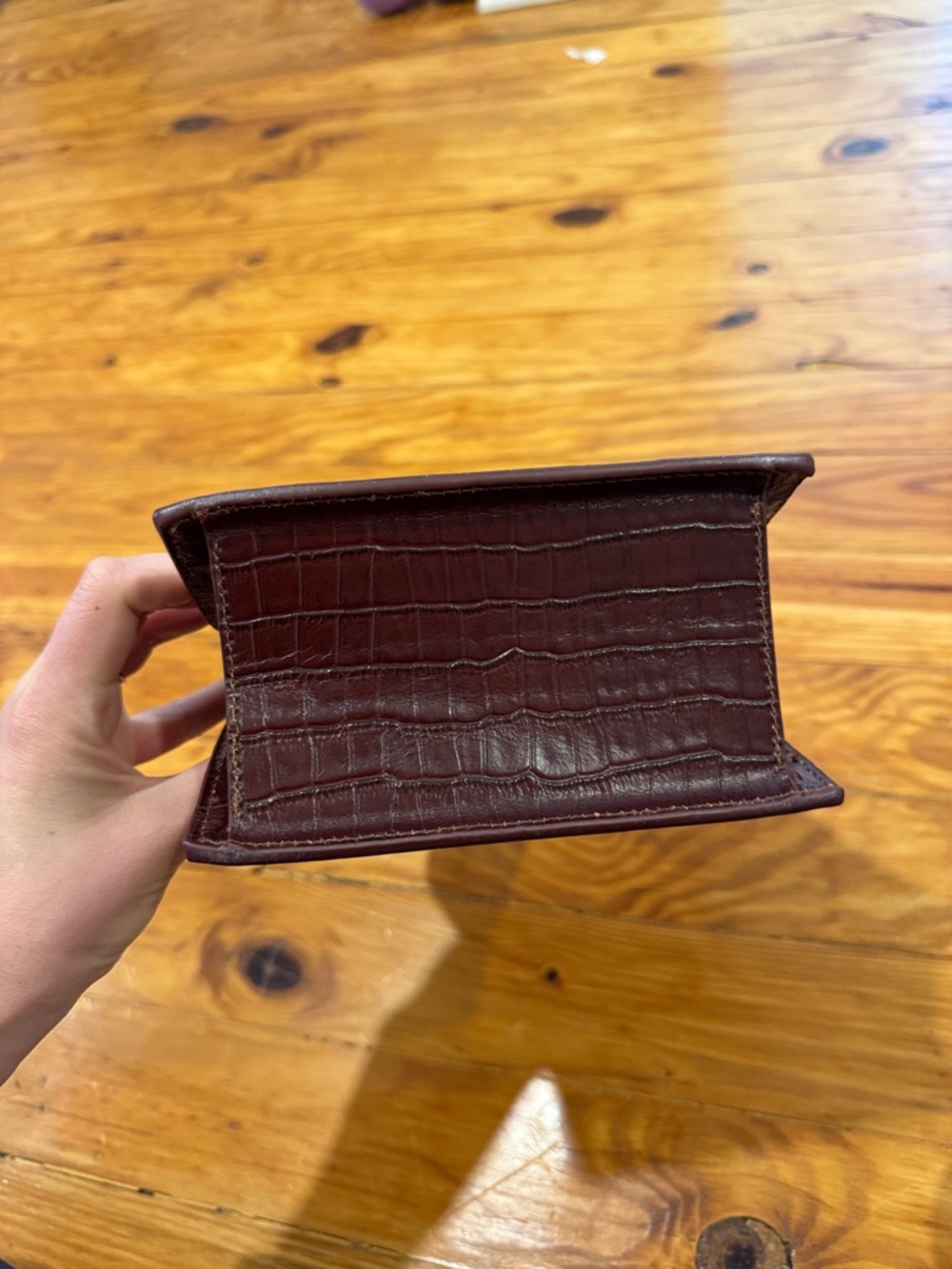 Structured Croc-Embossed Mini Top Handle Bag in Deep Burgundy, real leather - Picture 6 of 7